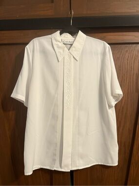 Vintage Claudia Richard White Embroidered Blouse Sz 14 Shoulder Pads 🌸 Y2K